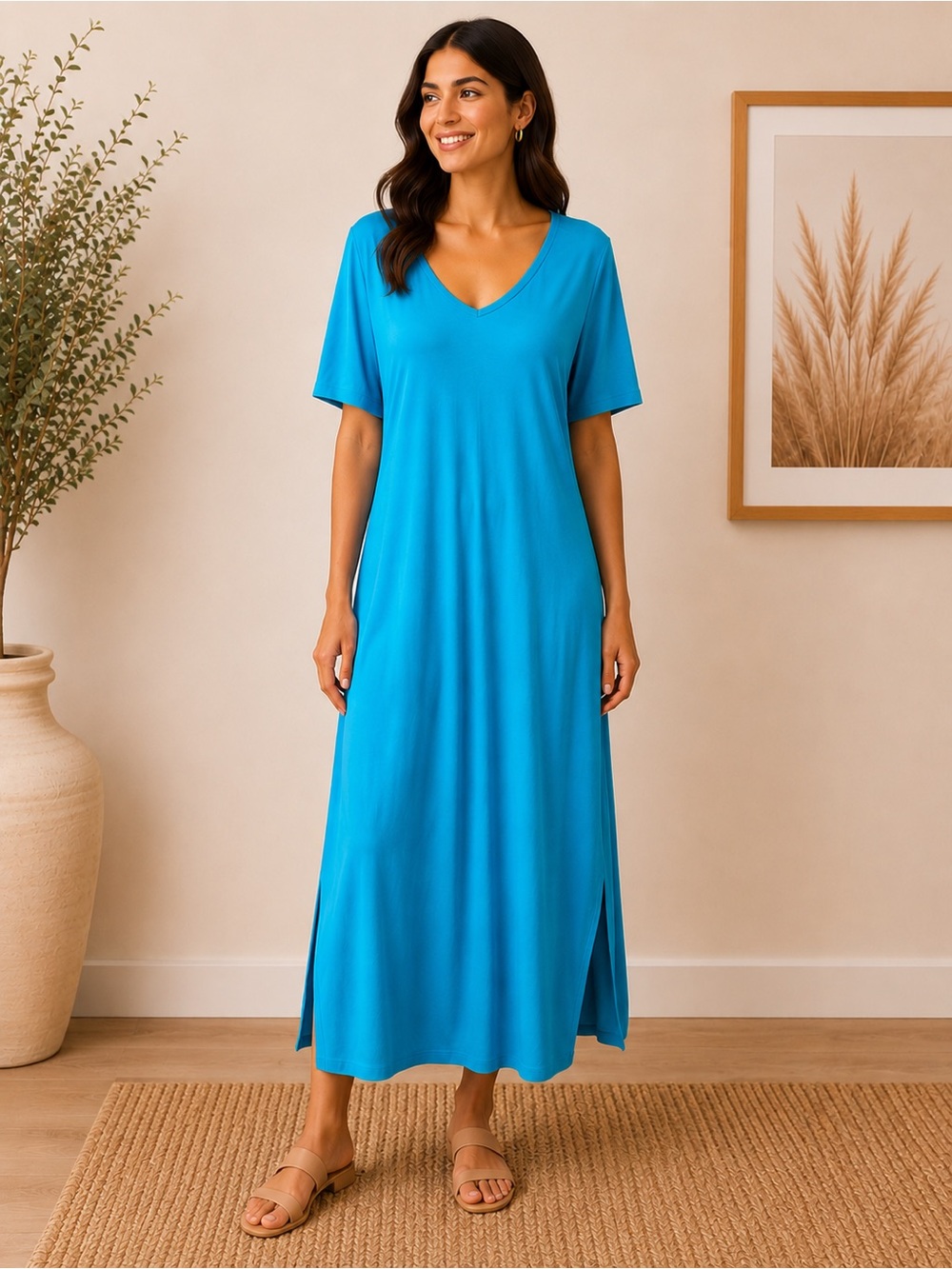 Camdoria Teal Loose Fit Maxi Dress | Small | Casual V-Neck